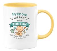 quotedazur - Mug Humour Prénom, Tu Vas Bientôt Être Tonton, Bébé T'aime Déjà Et A Hâte De Te Rencontrer Cadeau Original Tasse Tendre Pour Futur À Offrir
