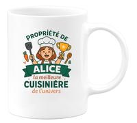 quotedazur - Mug Humour Propriété D'alice, Meilleure Cuisinière De L'univers - Idée Cadeau Originale Tasse Pour Cuisinière Passionnée