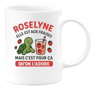 quotedazur - Mug Humour Roselyne Elle Est Aux Fraises Mais C'est Pour Ca Qu'on L'adore - Cadeau Original Tasse Humour Aux Fraises Pour Elle