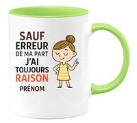 quotedazur - Mug Humour Sauf Erreur, J'ai Toujours Raison Phrase Humoristique Pour Homme Cadeau Original Tasse