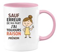 quotedazur - Mug Humour Sauf Erreur, J'ai Toujours Raison Phrase Humoristique Pour Homme Cadeau Original Tasse