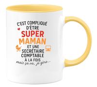 quotedazur - Mug Humour Super Maman Et Secrétaire Comptable À La Fois, Mais Je Gère Avec Ce Mug - Un Cadeau Tasse Parfait Pour Une Maman Secrétaire Efficace