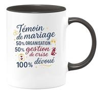 quotedazur - Mug Humour Témoin de mariage : 50% organisation, 50% gestion de crise, 100% dévoué - Cadeau Témoin de mariage Homme
