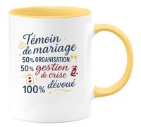 quotedazur - Mug Humour Témoin de mariage : 50% organisation, 50% gestion de crise, 100% dévoué - Cadeau Témoin de mariage Homme