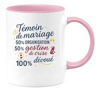 quotedazur - Mug Humour Témoin de mariage : 50% organisation, 50% gestion de crise, 100% dévoué - Cadeau Témoin de mariage Homme