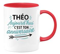 quotedazur - Mug Humour Théo, C'est Ton Anniversaire Aujourd'hui, Joyeux Anniversaire ! - Idée Cadeau Originale Tasse Personnalisée Anniversaire Homme