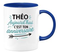 quotedazur - Mug Humour Théo, C'est Ton Anniversaire Aujourd'hui, Joyeux Idée Cadeau Originale Tasse Personnalisée Homme