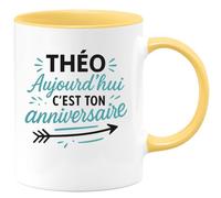 quotedazur - Mug Humour Théo, C'est Ton Anniversaire Aujourd'hui, Joyeux Idée Cadeau Originale Tasse Personnalisée Homme
