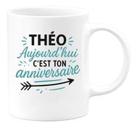 quotedazur - Mug Humour Théo, C'est Ton Anniversaire Aujourd'hui, Joyeux Idée Cadeau Originale Tasse Personnalisée Homme