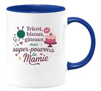 quotedazur - Mug Humour Tricot, bisous, gâteaux : mes super-pouvoirs de Mamie - Cadeau Mamie Femme