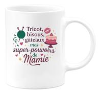 quotedazur - Mug Humour Tricot, bisous, gâteaux : mes super-pouvoirs de Mamie - Cadeau Mamie Femme
