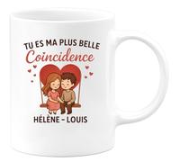 quotedazur - Mug Humour Tu Es Ma Plus Belle Coïncidence Personnalisée Hélène Louis Cadeau Tendre Tasse Pour Femme Avec Prénom Gravé Unique