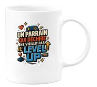 quotedazur - Mug Humour Un parrain qui déchire ne vieillit pas, il level up - Cadeau Parrain Homme