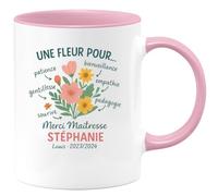 quotedazur - Mug Humour Une Fleur Pour Ta Patience, Bienveillance, Empathie, Pédagogie, Gentillesse, Sourire, Passion - Merci Maîtresse Stéphanie - Cadeau Tasse Pour Maîtresse Pleine De Gentillesse E