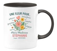 quotedazur - Mug Humour Une Fleur Pour Ta Patience, Bienveillance, Empathie, Pédagogie, Gentillesse, Sourire, Passion - Merci Maîtresse Stéphanie - Cadeau Tasse Pour Maîtresse Pleine De Gentillesse E