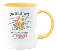 quotedazur - Mug Humour Une Fleur Pour Ta Patience, Bienveillance, Empathie, Pédagogie, Gentillesse, Sourire, Passion - Merci Maîtresse Stéphanie - Cadeau Tasse Pour Maîtresse Pleine De Gentillesse E