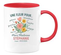 quotedazur - Mug Humour Une Fleur Pour Ta Patience, Bienveillance, Empathie, Pédagogie, Gentillesse, Sourire, Passion - Merci Maîtresse Stéphanie - Cadeau Tasse Pour Maîtresse Pleine De Gentillesse E