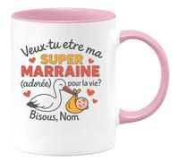 quotedazur - Mug Humour Veux-tu Être Ma Super Marraine Adorée Pour Toute La Vie Bisous, Nom Cadeau Tasse Unique Et Idée Originale Fête