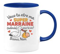 quotedazur - Mug Humour Veux-tu Être Ma Super Marraine Adorée Pour Toute La Vie Bisous, Nom Cadeau Tasse Unique Et Idée Originale Fête