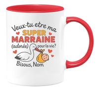 quotedazur - Mug Humour Veux-tu Être Ma Super Marraine Adorée Pour Toute La Vie Bisous, Nom Cadeau Tasse Unique Et Idée Originale Fête