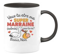 quotedazur - Mug Humour Veux-tu Être Ma Super Marraine Adorée Pour Toute La Vie Bisous, Nom Cadeau Tasse Unique Et Idée Originale Fête