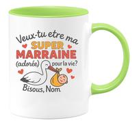 quotedazur - Mug Humour Veux-tu Être Ma Super Marraine Adorée Pour Toute La Vie Bisous, Nom Cadeau Tasse Unique Et Idée Originale Fête