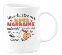 quotedazur - Mug Humour Veux-tu Être Ma Super Marraine Adorée Pour Toute La Vie Bisous, Nom Cadeau Tasse Unique Et Idée Originale Fête
