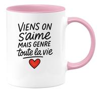 quotedazur - Mug Humour Viens On S'aime Pour Toujours, Un Amour Vrai Et Sincère Toute La Vie Cadeau Romantique Tasse Parfaite Couples Amoureux Tendres