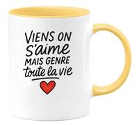 quotedazur - Mug Humour Viens On S'aime Pour Toujours, Un Amour Vrai Et Sincère Toute La Vie - Cadeau Romantique Tasse Parfaite Pour Couples Amoureux Tendres