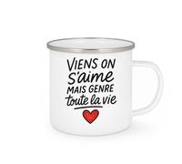 quotedazur - Mug Humour Viens On S'aime Pour Toujours, Un Amour Vrai Et Sincère Toute La Vie - Cadeau Romantique Tasse Parfaite Pour Couples Amoureux Tendres