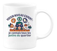 quotedazur - Mug Humour Voisin niveau expert : je connais tous les potins du quartier - Cadeau Voisin Homme