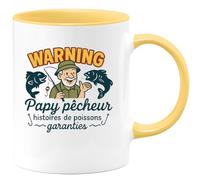 quotedazur - Mug Humour Warning : Papy pêcheur, histoires de poissons garanties - Cadeau Papy Homme