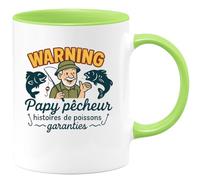 quotedazur - Mug Humour Warning : Papy pêcheur, histoires de poissons garanties - Cadeau Papy Homme