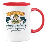 quotedazur - Mug Humour Warning : Papy pêcheur, histoires de poissons garanties - Cadeau Papy Homme