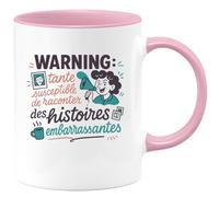 quotedazur - Mug Humour Warning : tante susceptible de raconter des histoires embarrassantes - Cadeau Tante Femme
