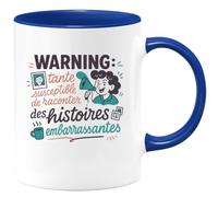 quotedazur - Mug Humour Warning : tante susceptible de raconter des histoires embarrassantes - Cadeau Tante Femme