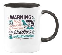 quotedazur - Mug Humour Warning : tante susceptible de raconter des histoires embarrassantes - Cadeau Tante Femme