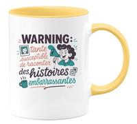 quotedazur - Mug Humour Warning : tante susceptible de raconter des histoires embarrassantes - Cadeau Tante Femme