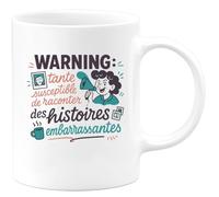 quotedazur - Mug Humour Warning : tante susceptible de raconter des histoires embarrassantes - Cadeau Tante Femme