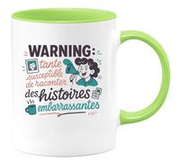 quotedazur - Mug Humour Warning : tante susceptible de raconter des histoires embarrassantes - Cadeau Tante Femme