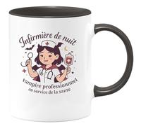quotedazur - Mug Infirmière de nuit : vampire professionnel au service de la santé - Tasse Cadeau Infirmière Femme - Noir/Céramique