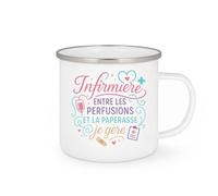 quotedazur - Mug Infirmière : entre les perfusions et la paperasse, je gère - Tasse Cadeau Infirmière Femme - Blanc/Emaillé