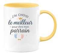 quotedazur - Mug J'ai choisi le meilleur pour être mon parrain - Tasse Cadeau Baptême Demande Futur Parrain Homme - Jaune/Céramique