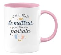 quotedazur - Mug J'ai choisi le meilleur pour être mon parrain - Tasse Cadeau Baptême Demande Futur Parrain Homme - Rose/Céramique