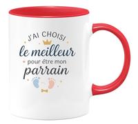 quotedazur - Mug J'ai choisi le meilleur pour être mon parrain - Tasse Cadeau Baptême Demande Futur Parrain Homme - Rouge/Céramique