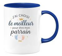quotedazur - Mug J'ai choisi le meilleur pour être mon parrain - Tasse Cadeau Baptême Demande Futur Parrain Homme - Bleu/Céramique