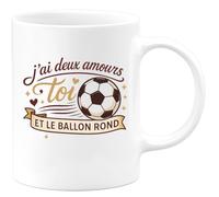 quotedazur - Mug j'ai deux amours : toi et le ballon rond - Tasse Cadeau Football Homme - Blanc/Céramique