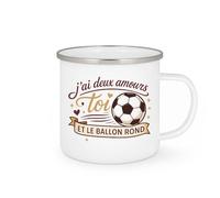quotedazur - Mug j'ai deux amours : toi et le ballon rond - Tasse Cadeau Football Homme - Blanc/Emaillé