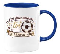 quotedazur - Mug j'ai deux amours : toi et le ballon rond - Tasse Cadeau Football Homme - Bleu/Céramique