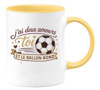 quotedazur - Mug j'ai deux amours : toi et le ballon rond - Tasse Cadeau Football Homme - Jaune/Céramique